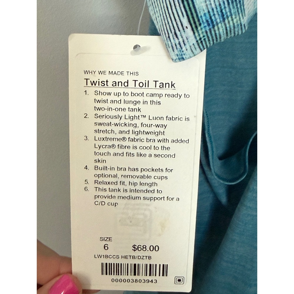 NWT Lululemon Twist & Toil Tank Sports Bra Heathered Teal Blue 1 Yoga Top Size 6 - Picture 11 of 11